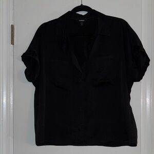 Express Sleek Black Short Sleeve Button Up Top